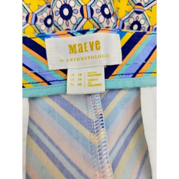 New Maeve High Rise Relaxed Shorts Womens 14 Yellow Blue Print - Picture 5 of 7